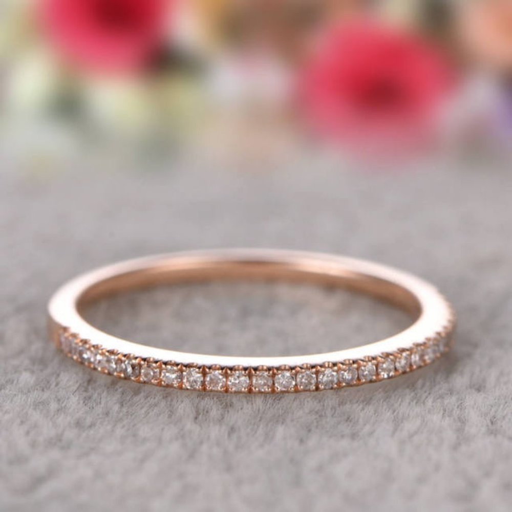 NEW 18K Rose Gold Diamond Eternity Stackable Ring - Picture 3 of 3